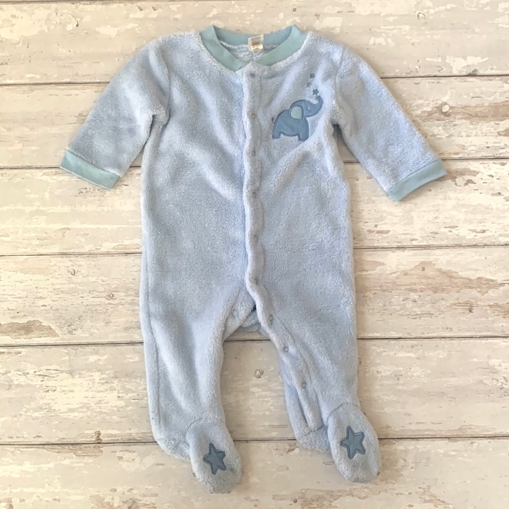 Baby Boy 3-6m Fleece Footie Sleeper One Piece Outfit Blue Elephant Print 3m 6m